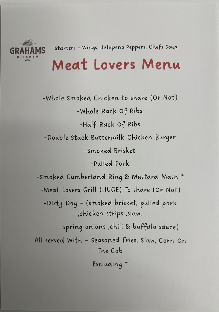 Menu for my next smoke night next month, just got to work on the prices. 
So put your hands up if your interested February 16th 6pm
