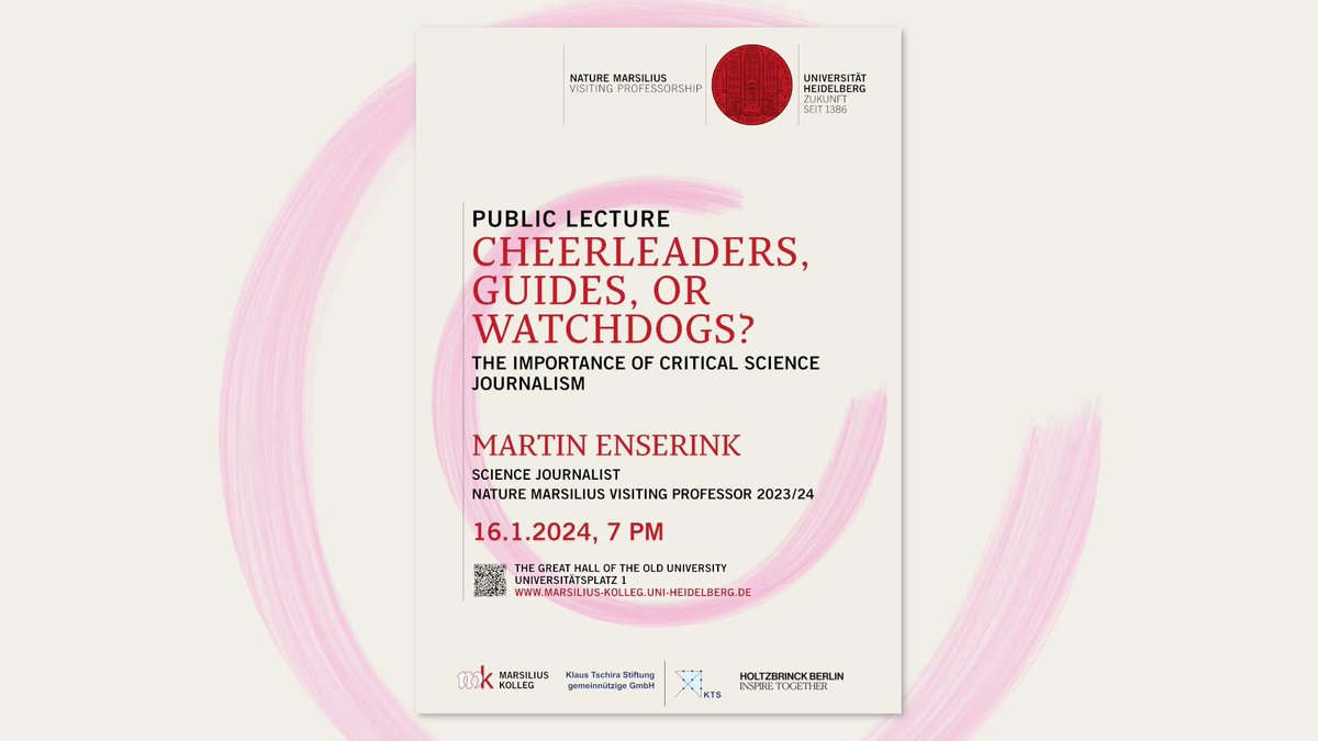 📢 Join us today at the Great Hall of the Old University at 7pm for the public lecture on the importance of critical science journalism by our Nature Marsilius Visiting Professor @martinenserink 👇