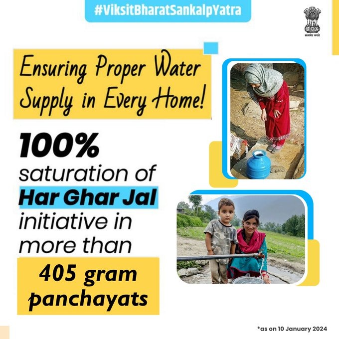 100% implementation of #hargharjal scheme across 405 Gram Panchayats.

#ViksitBharat #jaljeevanmission #14CrHarGharJal