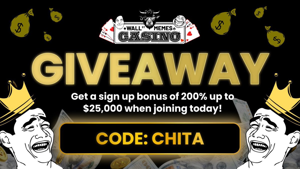 $400 Giveaway in 7 DAYS! 🍒💸 $50 🔥 - RT & Follow @wsmcasino $100 🔥 - Sign Up using my code: CHITA 👉 bit.ly/WSM-Chita $250 🔥 - Deposit 10$ and Wager! (Send Proof) Don't Miss Out And Enjoy The Bonus of 200% Up To $25,000! 🔥