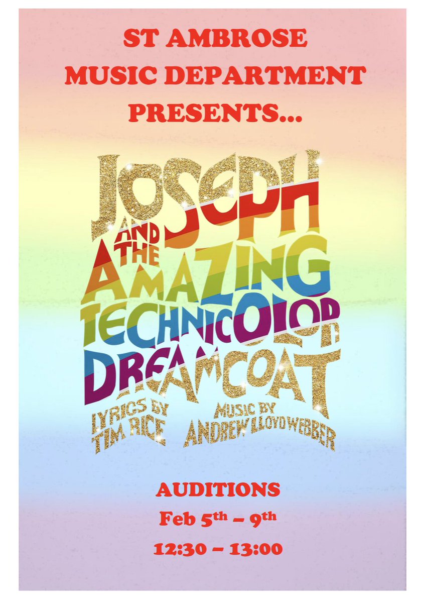 Excited to be launching St Ambrose's first musical in ten years, 'Joseph and the Amazing Technicolor Dreamcoat'. Auditions coming up - GET INVOLVED AND SIGN UP! :-)