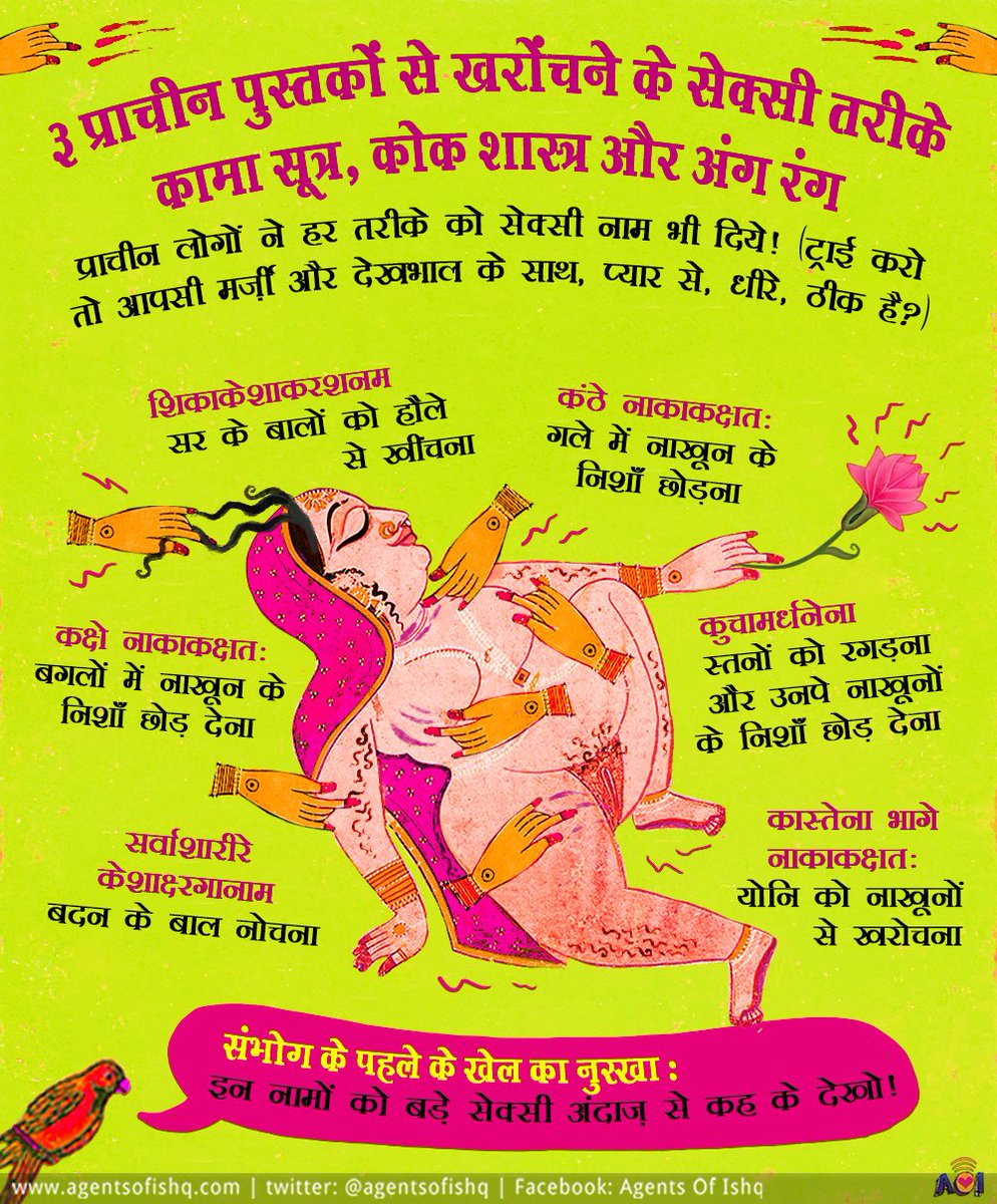 AgentsofIshq's tweet image. Toh agli baar inme se kaunsa try karenge? #TharkiTuesday

Source: Batayi gayi kitaabon ko Indra Sinha ne, 'The Love Teachings of Kama Sutra' me aur A.N.D. Haksar ne 'A Guide to the Art of Pleasure' me anuvaad kiya hai. 

#Pleasure #Scratching #PyaarKiNishaani #DesiSexuality