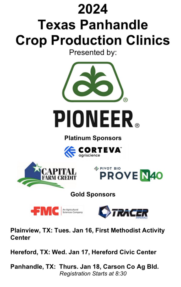 Pioneer Crop Production Clinics in Plainview starts today at 8:30! 5 CEU credits available!