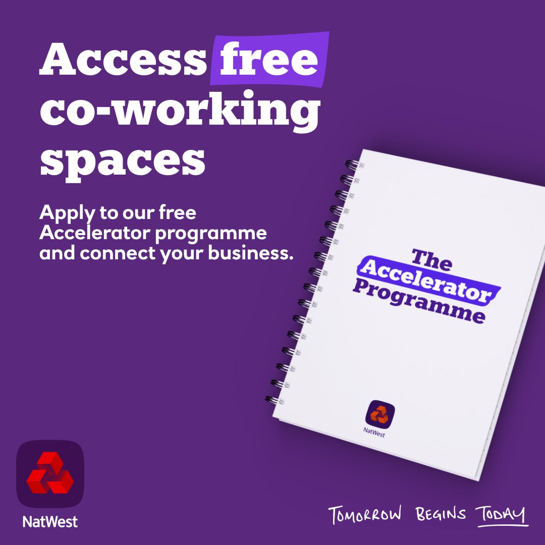 NatWestBusiness's tweet photo. Access coaching, free co-working spaces, our large network of specialists and exclusive events with the NatWest Accelerator. https://t.co/5Xy9UGj8wR https://t.co/pkc0kNlo5k