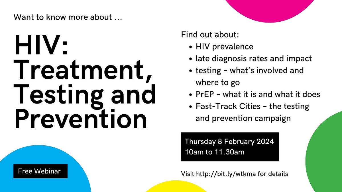 PHRCLeeds's tweet photo. #WTKMA HIV: Treatment, Testing and Prevention
Thu 8 Feb 2024 at 10am

Join @BHALeedsSkyline and @yorkshiremesmac to learn about HIV prevalence, late diagnosis rates and impact, testing, PrEP, and Fast-Track Cities.

Visit https://t.co/fOJ3d5KYzo for details.
 #CPD https://t.co/1D97VCx9es