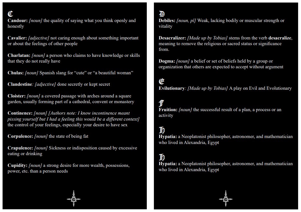 Alva_Ghoul's tweet photo. Anyway, I got bored of Tobias making me pull out a dictionary to look up lyrics so I made my own mini book.

For a guy whose first language is Swedish he knows a hell of a lot of English words that I've never heard of.

PDF Version here: https://t.co/BLmpIHPclR https://t.co/TPosTpFSPj