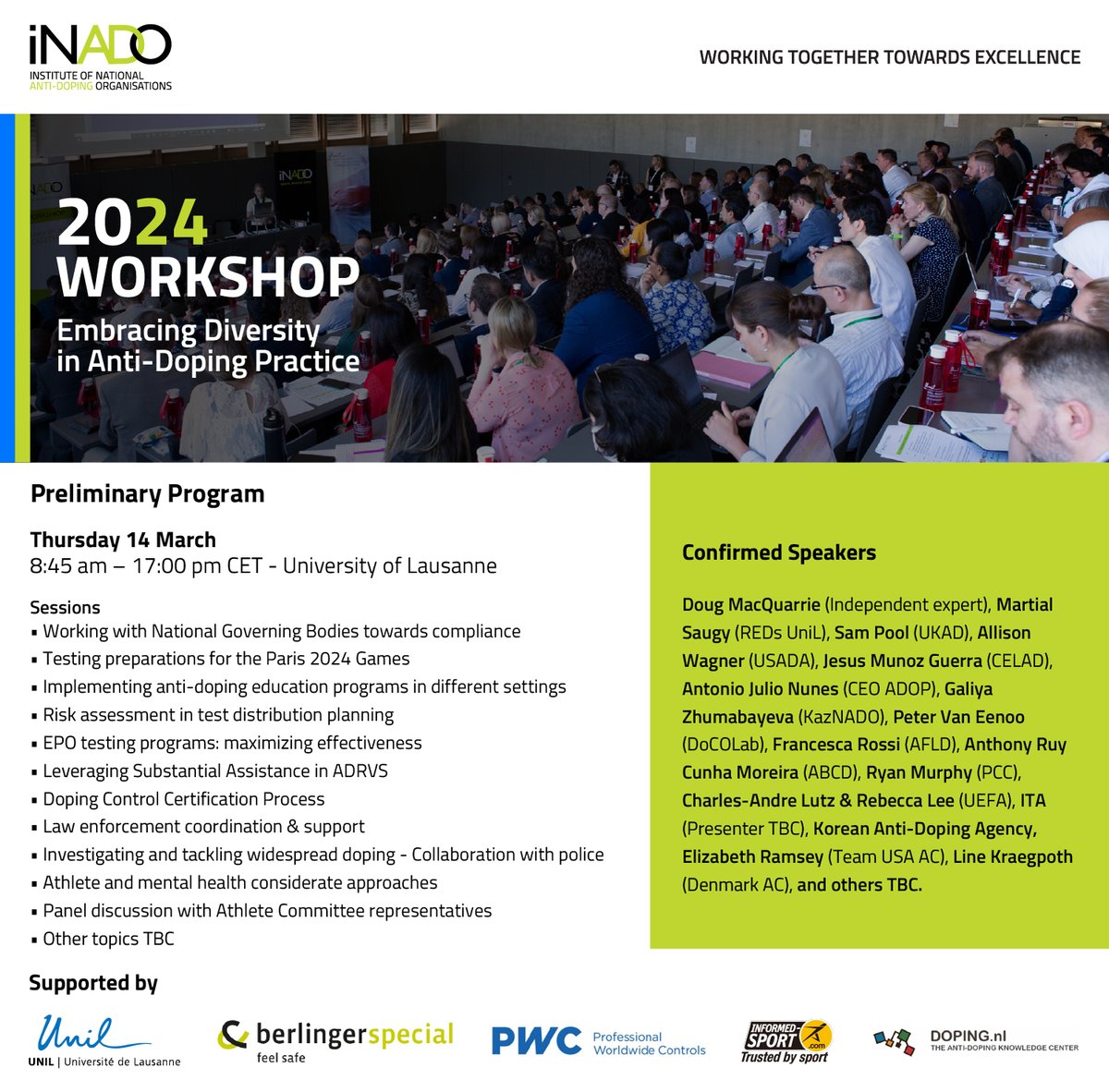 The preliminary program for 2024 iNADO Annual Workshop unfolded through input and collaboration with iNADO members and stakeholders. Together, we crafted a program that embodies diversity and addresses important topics within the antidoping landscape.  lnkd.in/gHnt7wv5