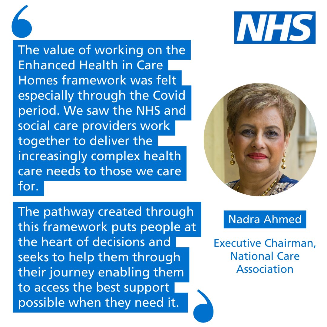 Don’t forget to join us this Friday @ 4pm for the next #CommunityHealthServices webinar where we will discuss the revised Enhanced Health In Care Homes framework #EHCH with Nadra Ahmed CBE, Executive Chairman of the @‌NationalCareAsc

Sign up: events.england.nhs.uk/events/communi…
#Frailty