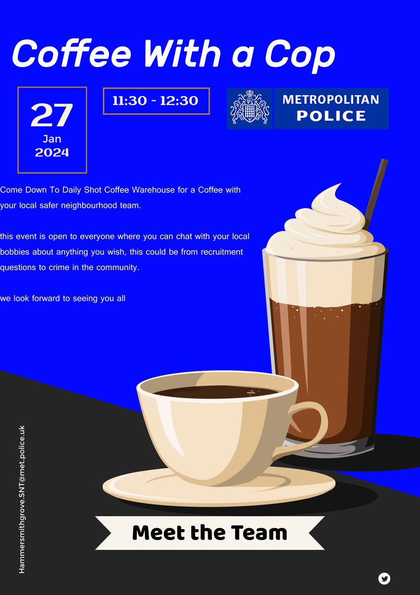 Join our team at the daily shot coffee warehouse located on Aldensley Road W6 on the 27th of Jan 24 11:30 - 12:30 to meet your local team and have a chat, we look forward to seeing you there