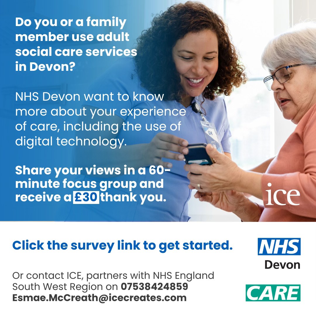 Do you or a family member use adult social care services in Devon?

On behalf of NHS Devon, we want to know more about your experience of care, including the use of digital technology.

➡️ surveymonkey.com/r/ExperienceOf…