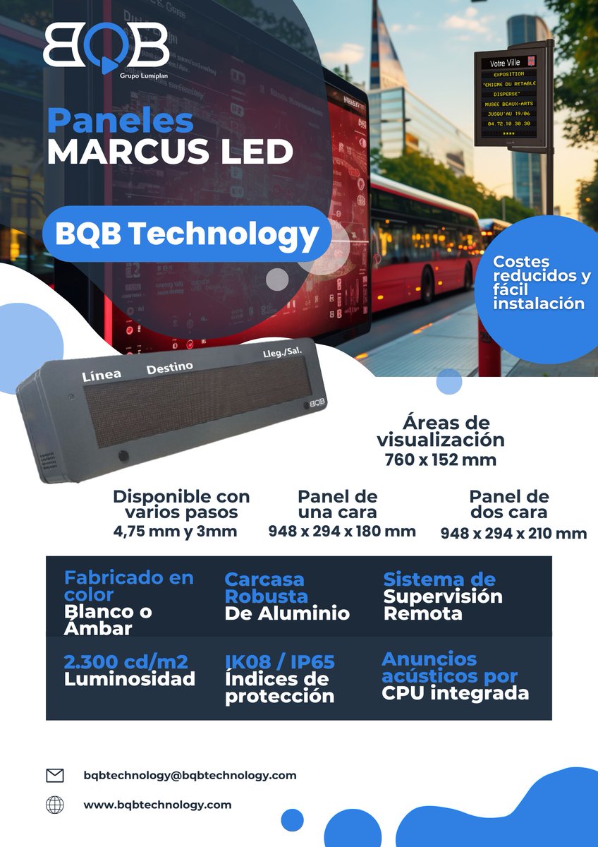 BQB_Technology's tweet photo. ¿Paneles informativos fáciles de instalar? 🚦🚍
♦Disponible en LED blanco o ámbar.
♦Carcasa robusta de aluminio.
♦Sistema de supervisión remota.
♦Índices de protección de IK08/IP65.
#paneles #parada #peatonal #autobus #bus #transportepublico #pasajeros #señalizacion #BQB https://t.co/YHXMzkAvTl