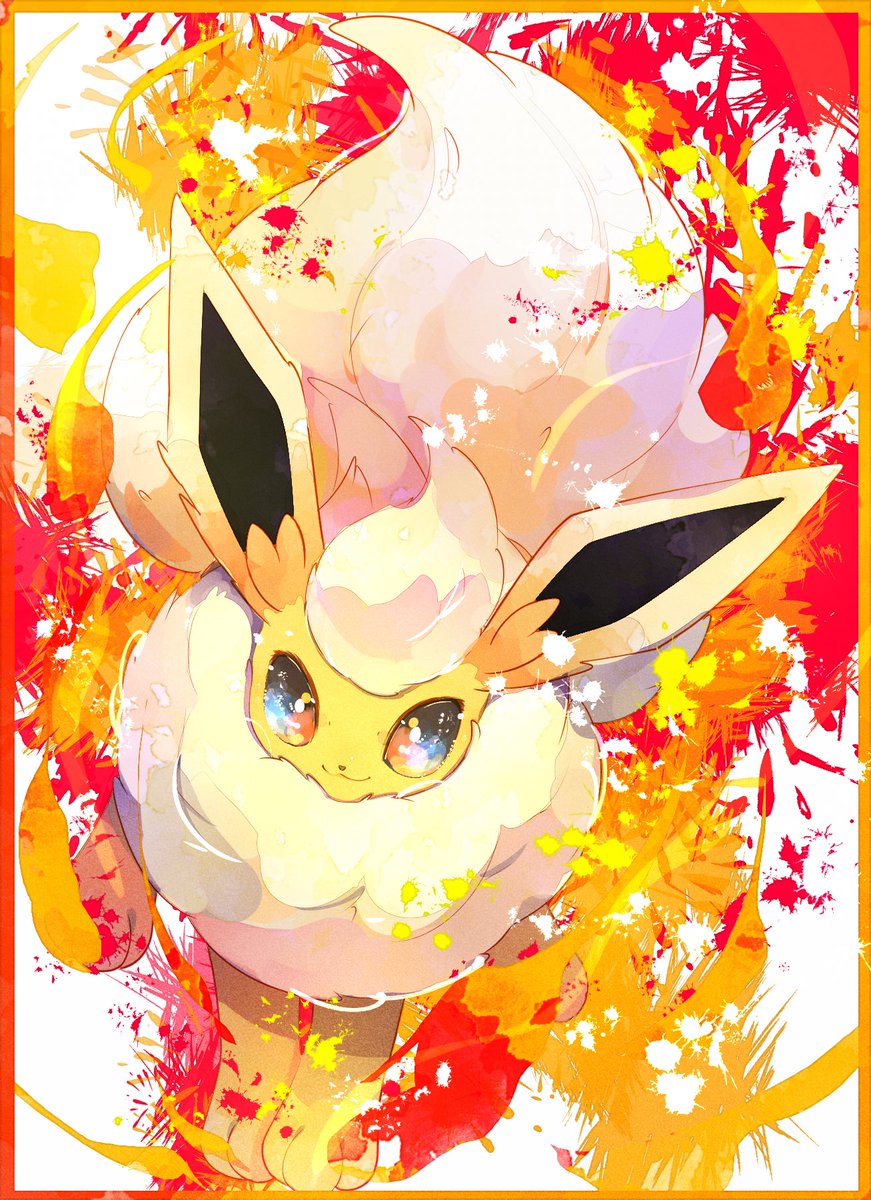 flareon pokemon (creature) no humans solo smile border closed mouth looking at viewer  illustration images