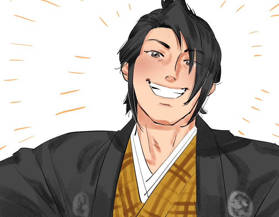 1boy male focus japanese clothes smile black hair solo kimono  illustration images