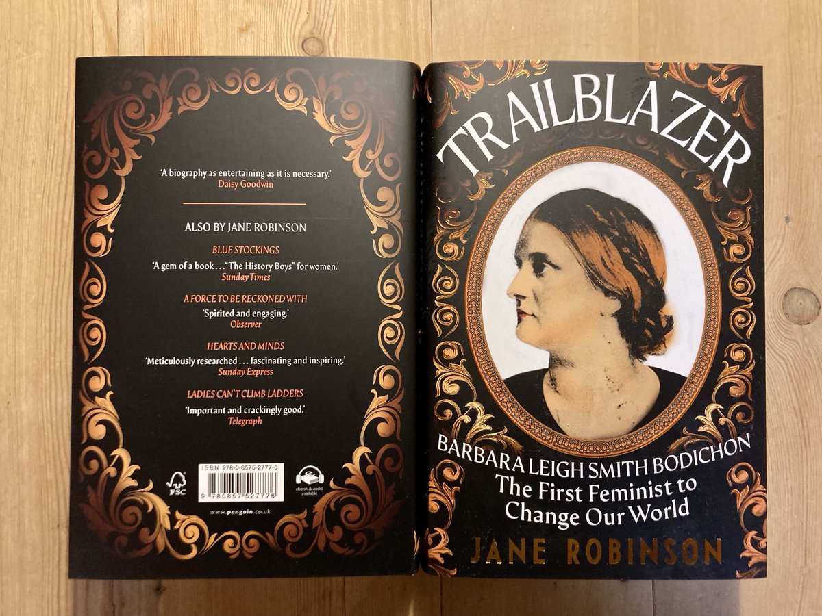 janerobinson00's tweet photo. Ooh! It’s arrived - and it’s gorgeous! Beautiful radiant coppery lettering, and so beautifully substantial. Just like Barbara. Thank you to all  ⁦@DoubledayUK⁩ @PenguinUKBooks⁩ for such a lovely job. #Trailblazer #BarbaraBodichon https://t.co/5dtlpU7WbE