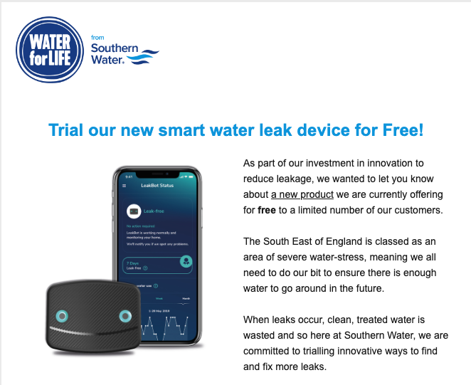 Great to see water companies starting to make moves to help UK homes become more water efficient using @LeakBot_HQ. @SouthernWater leading the way with their recent campaigns! #ONDO