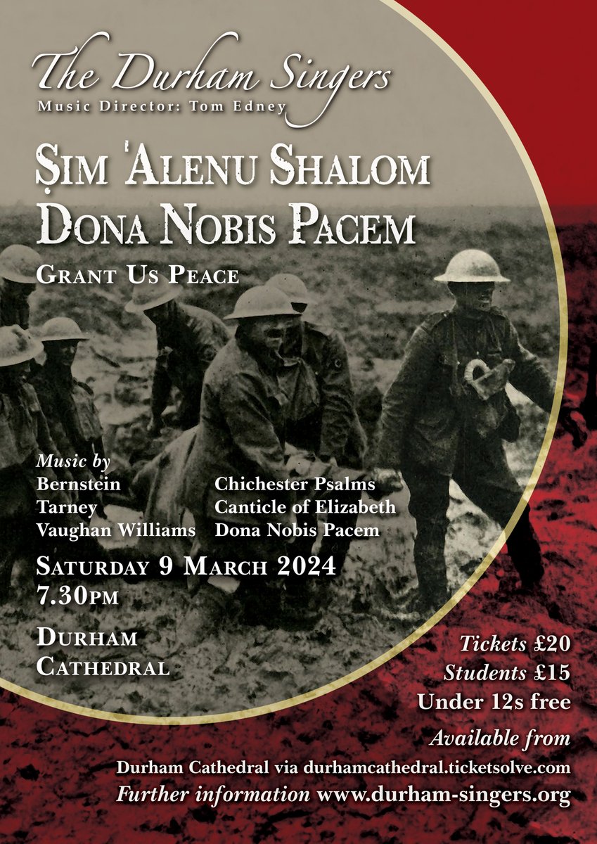 Durham Singers (@durhamsingers) on Twitter photo We're pleased to be able to share the poster for our upcoming concert, Ṣim ˈAlenu Shalom | Dona Nobis Pacem, at <a href="/durhamcathedral/">Durham Cathedral</a> on 9 March. Please see our website for tickets and more details. We're pleased to be able to share the poster for our upcoming concert, Ṣim ˈAlenu Shalom | Dona Nobis Pacem, at <a href="/durhamcathedral/">Durham Cathedral</a> on 9 March. Please see our website for tickets and more details.