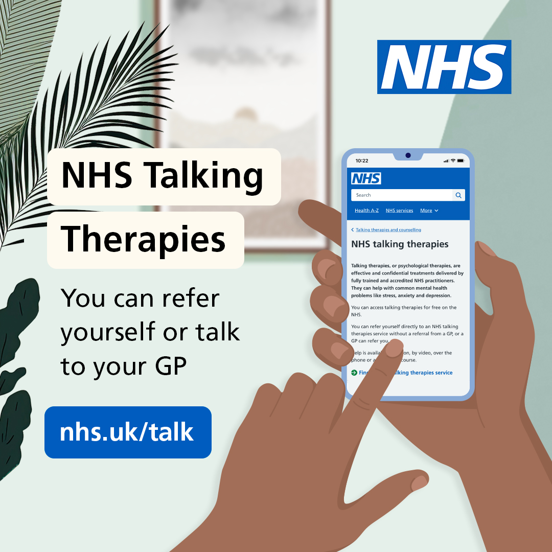 Almost two thirds of people don’t know that you can self-refer to NHS Talking Therapies online to access treatment for anxiety and depression. The service is effective, confidential and free. You can refer yourself or talk to your GP: nhs.uk/talk.