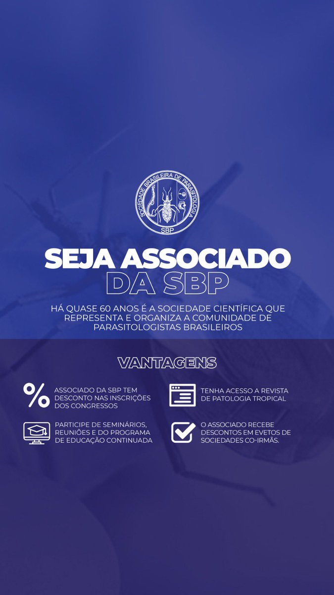 Junte-se a nós e faça parte desta sociedade comprometida com a excelência acadêmica e o progresso científico na área da parasitologia. Seja parte do impulso científico e faça a diferença no avanço do conhecimento parasitológico em nosso País: parasitologia.org.br