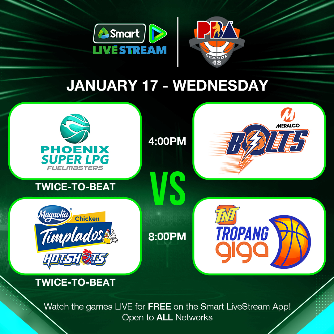 LiveSmart's tweet photo. We are down to the Quarter-Finals of PBA Season 48! Get ready as the final 8 teams push for a shot at the championship.
Catch the games LIVE for FREE on the Smart LiveStream App. Now available for all networks!
Download the app now: https://t.co/RYkW2lwIWC
#PBAonSmart https://t.co/5aA8OmsQRy