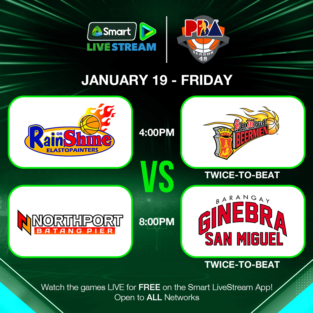 LiveSmart's tweet photo. We are down to the Quarter-Finals of PBA Season 48! Get ready as the final 8 teams push for a shot at the championship.
Catch the games LIVE for FREE on the Smart LiveStream App. Now available for all networks!
Download the app now: https://t.co/RYkW2lwIWC
#PBAonSmart https://t.co/5aA8OmsQRy