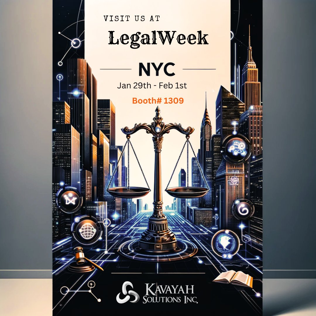 kavayah's tweet photo. Counting down to LegalWeek in NYC! In just two weeks, we'll be joining the forefront of legal tech minds. Kavayah Solutions is preparing to showcase our tailored custom software solutions for legal firms at Booth #1309   #LegalSolutions #LegalResearch #legalweek2024 #LegalAI https://t.co/1UqBmmpoTi