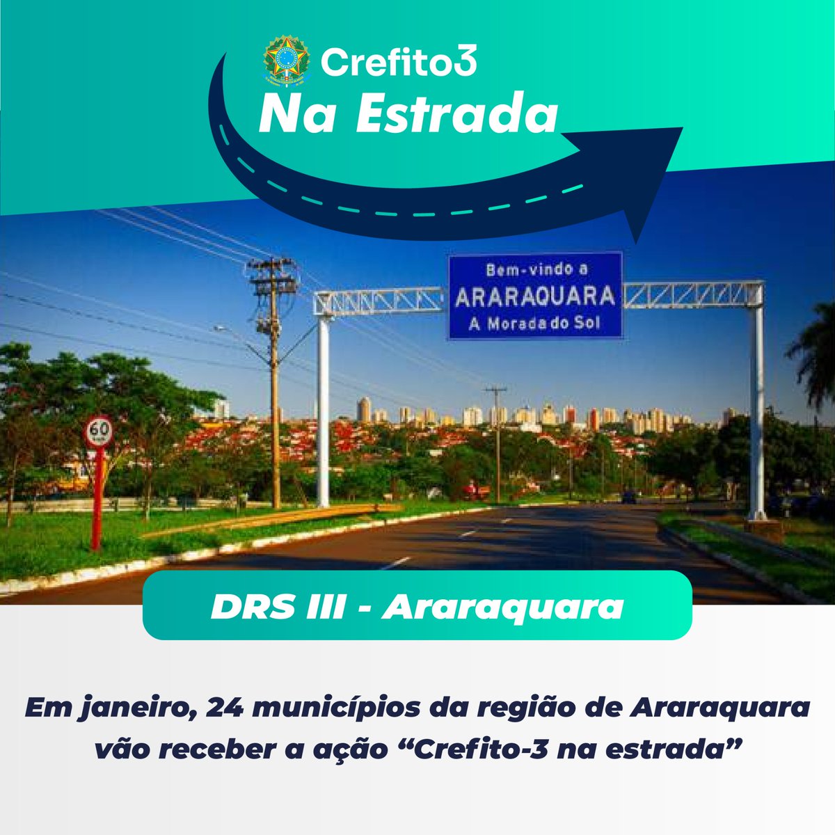 crefito_3's tweet photo. 🚗🌍Nos dias 24, 25 e 26 de janeiro de 2024, representantes do #Crefito3 vão visitar 24 municípios da região de #Araraquara em mais uma etapa da ação #Crefito3naEstrada.
Saiba mais: https://t.co/5wS4NF12Cc https://t.co/K4SC9hmFeR