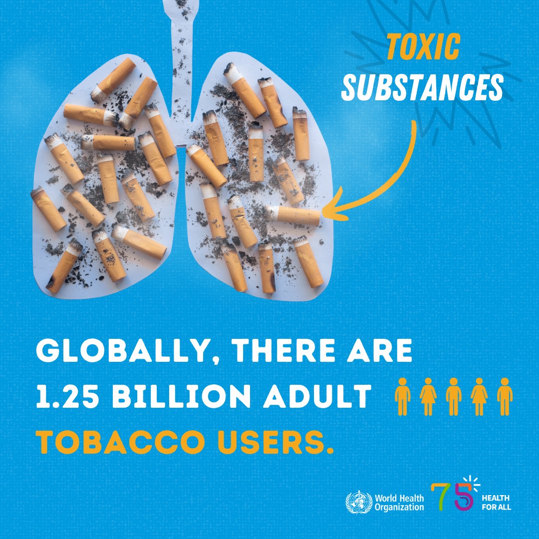 A new WHO report shows that there are 1.25 billion tobacco users worldwide - that's 1 in 5 adults!

But here’s the GOOD news 📢 Tobacco use is declining ↘️ despite the tobacco industry's attempts to jeopardise progress. Read more 👉bit.ly/48SuWZL #NoTobacco