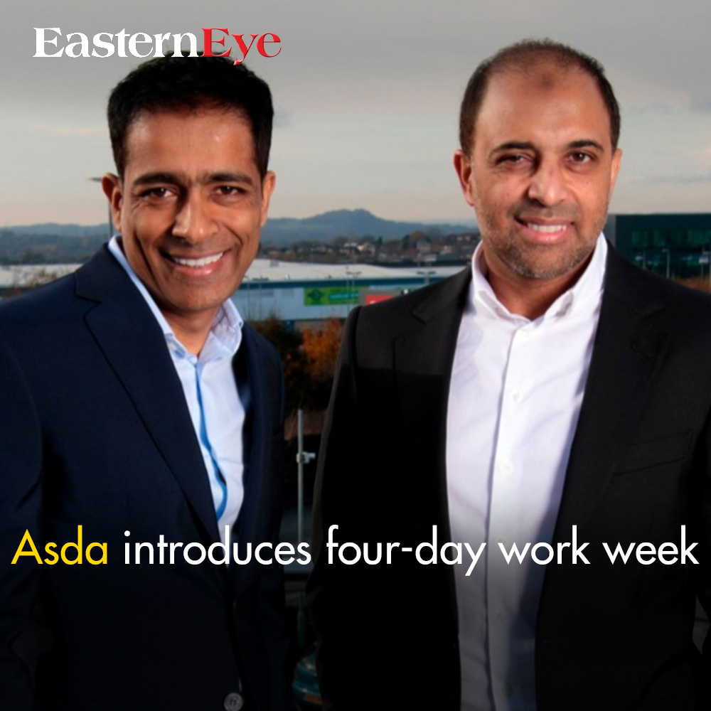 EasternEye's tweet image. Asda introduces four-day work week
Read more- easterneye.biz/asda-four-day-…
#FourDayWorkWeek
#WorkLifeBalance
#EmployeeWellness
#AsdaNews
#FlexibleWork