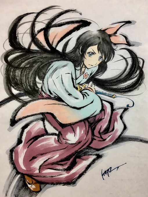 新サクラ大戦「帝国華撃団・花組」 墨絵「天宮さくら」  #新サクラ大戦 #墨絵