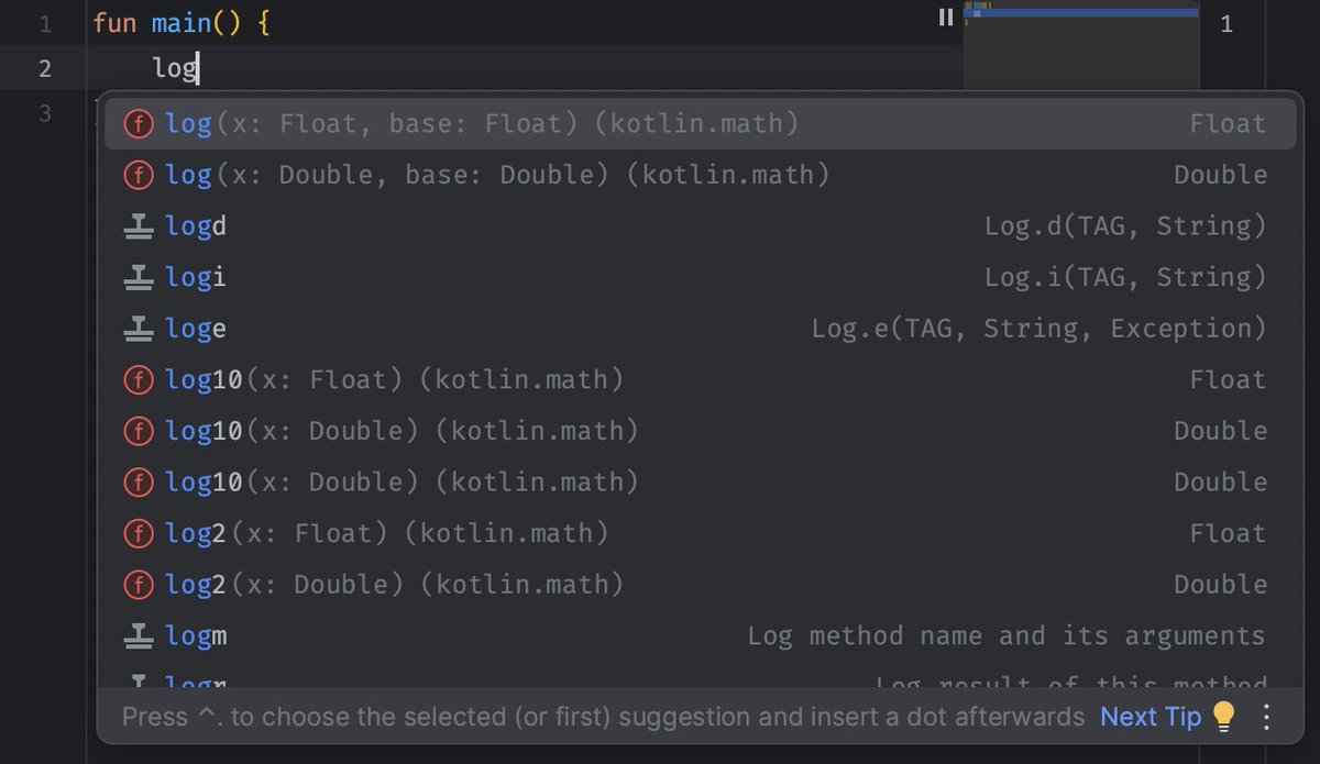 iesedobleac's tweet image. #AndroidTips ¿Sabías que en Android Studio existen atajos para ahorrarte escribir métodos? En este caso os enseño el de log, si escribis log, tendréis acceso a templates que os permite ahorrar escribir toda la línea 😮👀