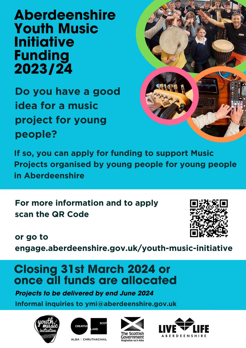 ashireymi's tweet photo. ⭐️A reminder to get your application in for Aberdeenshire Youth led music projects⭐️https://t.co/5U30VYHATE https://t.co/ekTdUsUlyG