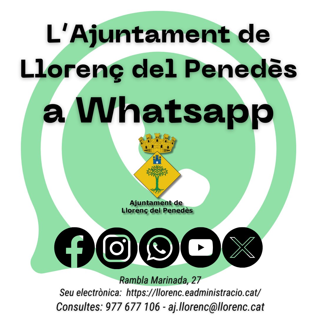 L’Ajuntament de Llorenç del Penedès activa un canal de difusió propi a WhatsApp📲

👉 Accedir-hi des de l’enllaç del canal whatsapp.com/channel/0029Va… o cercar “Comunicació Llorenç del Penedès” a l'apartat ‘Actualitzacions > Canals’ de l’aplicació.

#AjuntamentLlorenç
