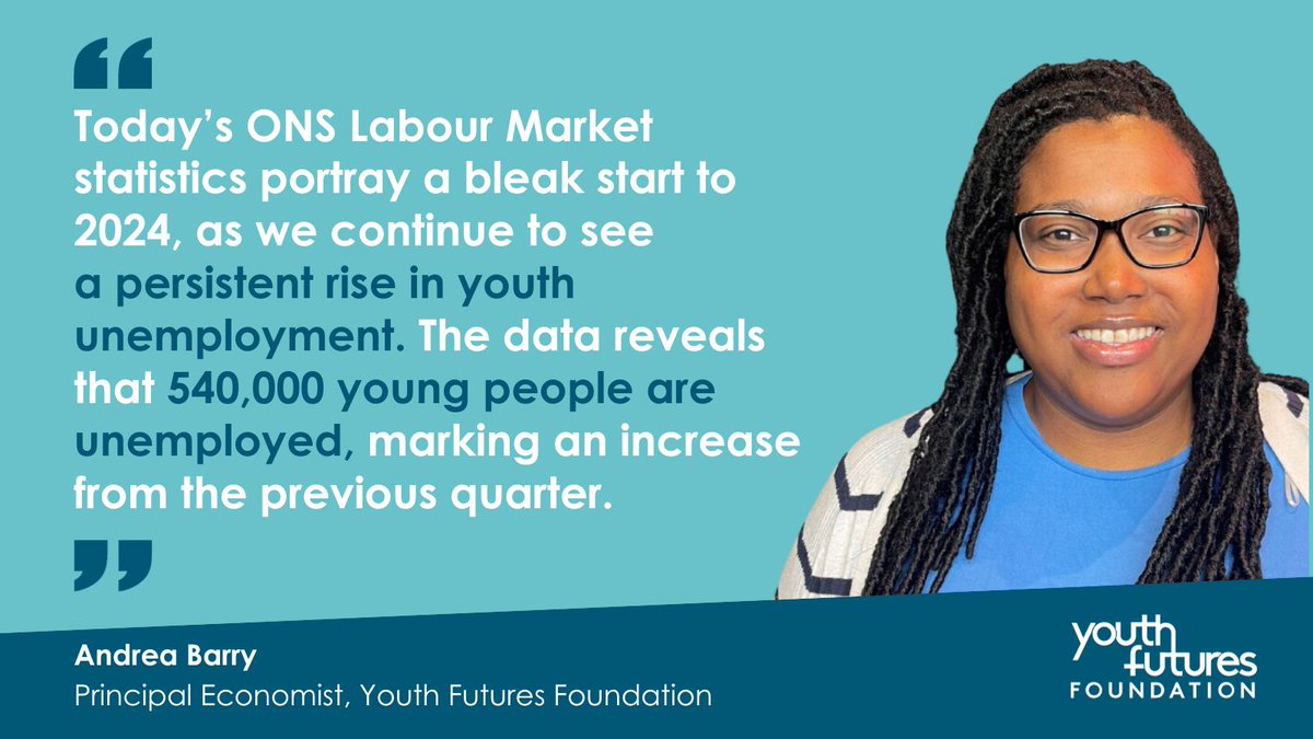 YF_Foundation's tweet photo. The latest @ONS revealed this morning that the number of unemployed young people remains high, and continues to rise. 📈

@AndreaPhD, Principal Economist at Youth Futures comments on the latest statistics: https://t.co/G0tJwWwcFR