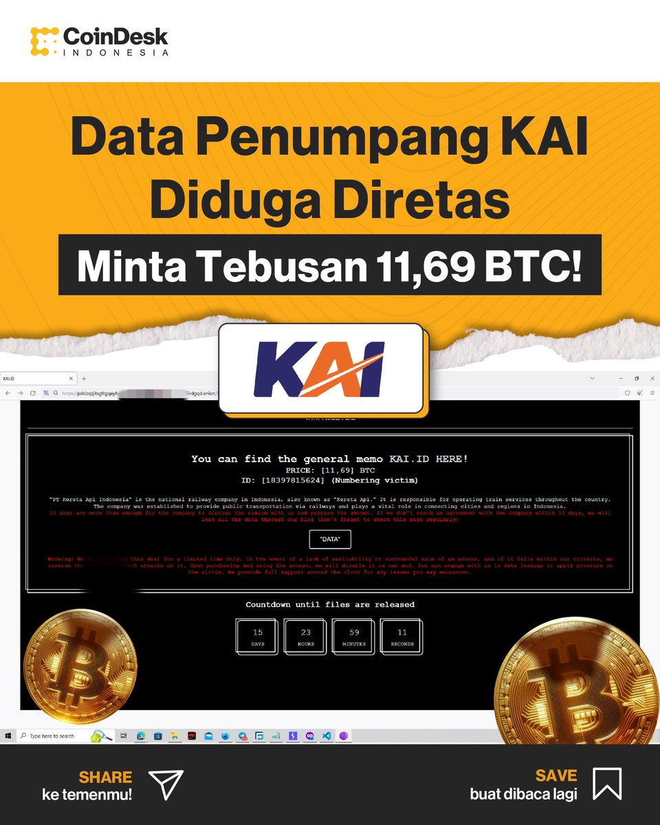 sangmemequeen's tweet photo. Data Penumpang KAI Diduga Diretas, Minta Tebusan 11,69 BTC! https://t.co/tP3WtX0tOQ