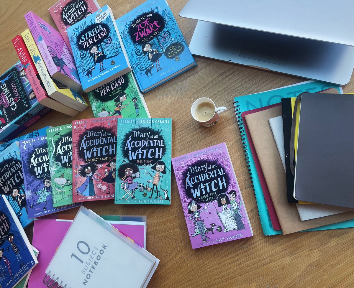 perditact's tweet photo. Strange old morning throwing out all our old notebooks and drafts on the witchy series! It’s been a blast - thank you @LittleTigerUK! The SIXTH book - the especially sparkly one, #MagicEverAfter is out now 😘 https://t.co/6yPHm5sGWh