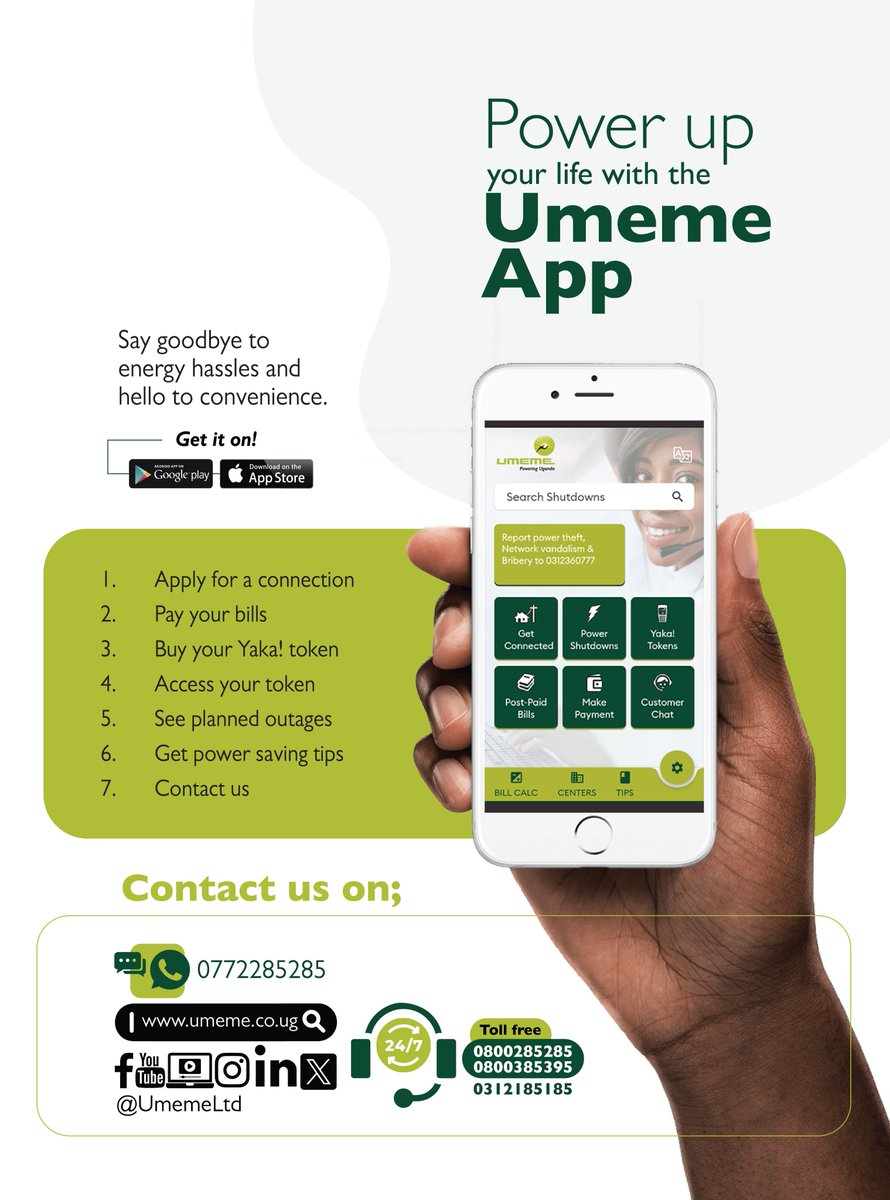 The #UmemeApp is your ultimate electricity companion. You can apply📋, vend💳, monitor📈, and 📟control your electricity consumption with just a few taps on your smartphone. Empower your life and make every watt count! 📥Download the UMEME App now! 📲 Android -…