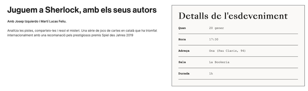 totjugar's tweet photo. Perquè hi ha jocs de taula que expliquen històries, aquest dissabte serem a @OnaLlibres presentant #Sherlock #Qsystem, una sèrie amb més de 30 misteris publicats. @Guerrademitos

📍Pau Claris 94
🗓️ 20/1/2024
🕐 17.30 https://t.co/gLzWhGEV0P