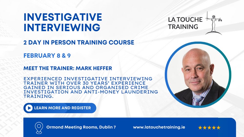 LaToucheTrg's tweet photo. What does the #Investigative #Interviewing 2-day course offer? Tailored for professional investigators in enforcement, fraud, or disciplinary fields, this training blends practical interview techniques, best practices and realistic exercises with actors: https://t.co/OSMxpqdE7V https://t.co/3TnbMgN1Dp
