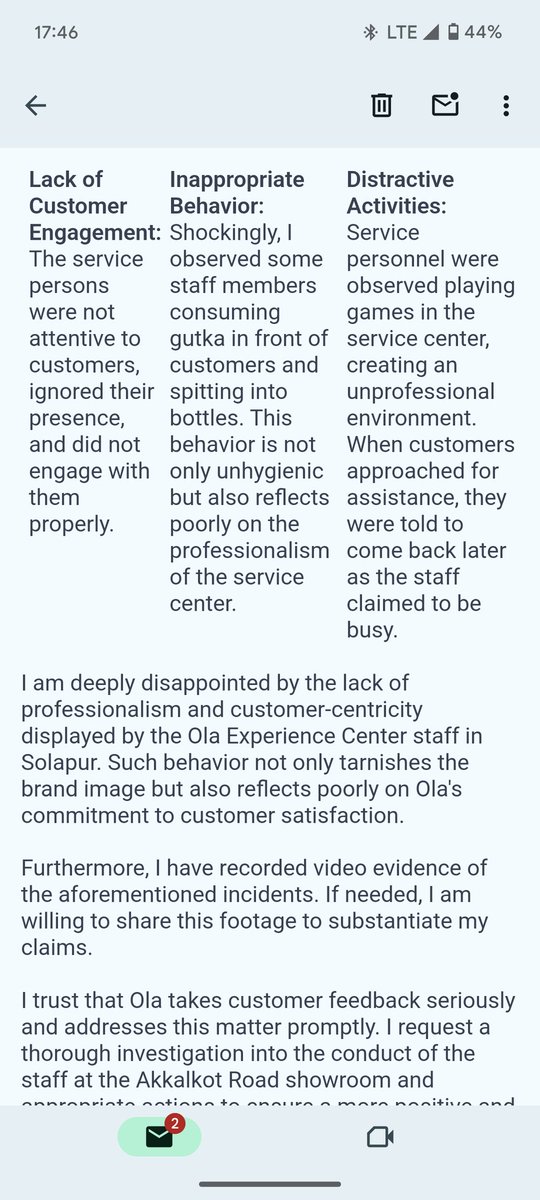 Ajay04545982847's tweet photo. @bhash @OlaElectric Disappointed with the service at Ola Experience Center service in Akkalkot Road, solapur. Staff ignoring customers, indulging in inappropriate behavior like consuming gutka in front of customers. I already mailed you but still no response from you, 😔 https://t.co/7xMjimTVex
