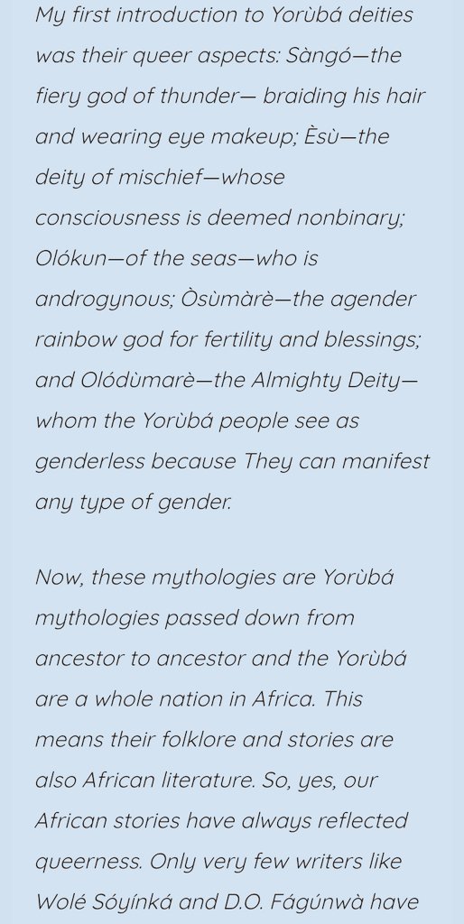 OsumareAyomi's tweet image. Privileged to be among the four believed-strong literary voices on the continent interviewed by @tvotribe. Here,@AyeEcho & I discussed “old and new African literature” while quoting @NzubeNlebedim,referring to @ErnestOgunyemi's diatribes & calling out queer African deities.🌞🌈