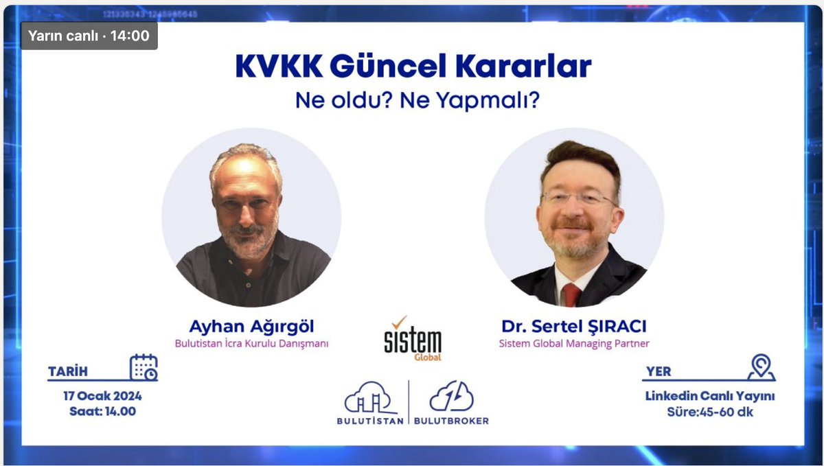 Onlarca karar yayınlanıyor fakat uygulama tarafı  yayınlanan kararları hayatlarına nasıl uygulayacaklarını bilemiyorlar.  Çok kısa karara konu  olayda ne yaşanmış, Kurul'un kararına göre ne yapmak lazım? şeklinde kararları ele alacağız. Link: linkedin.com/events/kvkkg-n…