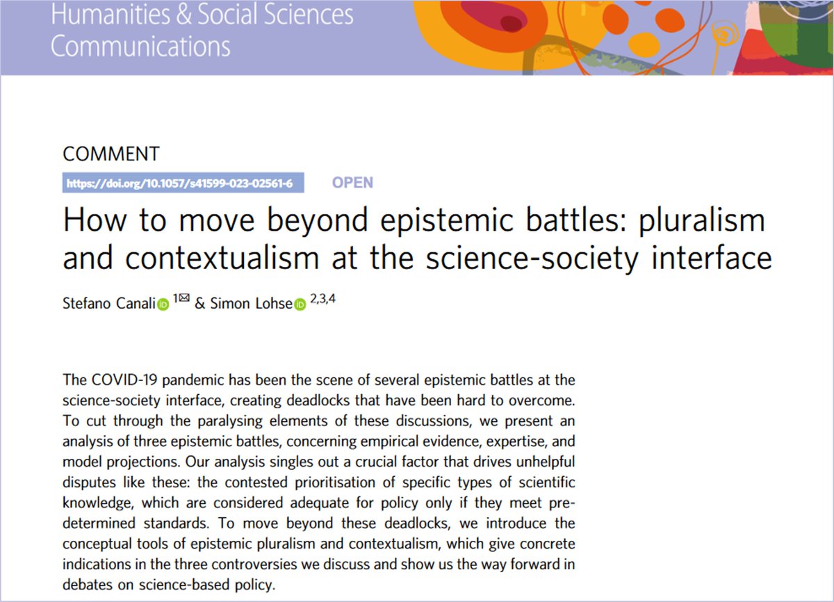EIUI_Dal's tweet image. As the recent pandemic exposed, #SciencePolicyInterfaces can be sites of fierce debates about #evidence, #expertise, &amp;amp; #PredictiveModels. To avoid such clashes, @StefanoCanali_ &amp;amp; @si_loh suggest focusing on #contexts &amp;amp; #plural perspectives in @HSScomms doi.org/10.1057/s41599…