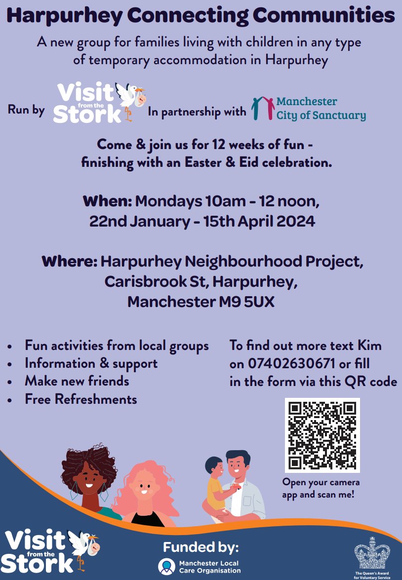 If you are currently living in temporary accommodation with children in #Harpurhey, then Harpurhey Connecting Communities can help! Starting on Mon 22nd Jan and running for 12-weeks, there'll be weekly activities, advice and information, and more! From 10am-midday @HnpHarpurhey