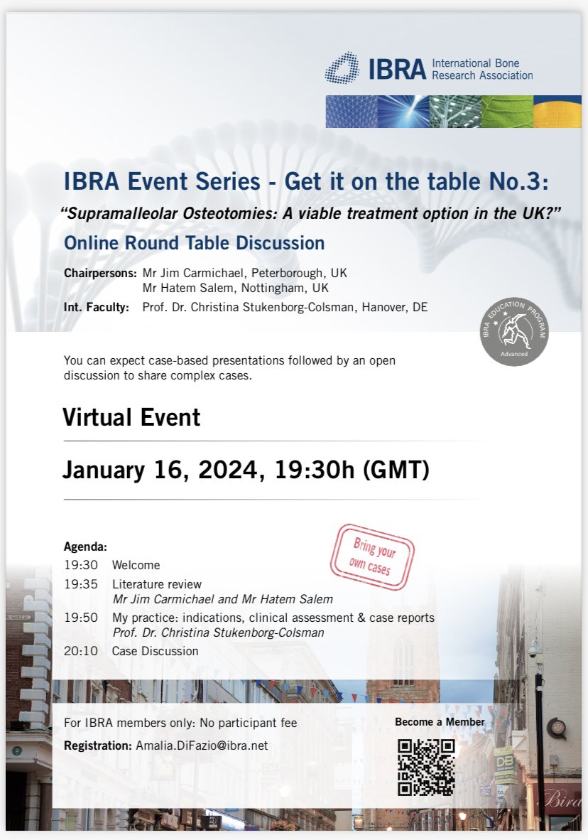 Looking forward to seeing all of you this evening for our virtual round table discussion 🤩 
#supramalleolarosteotomies