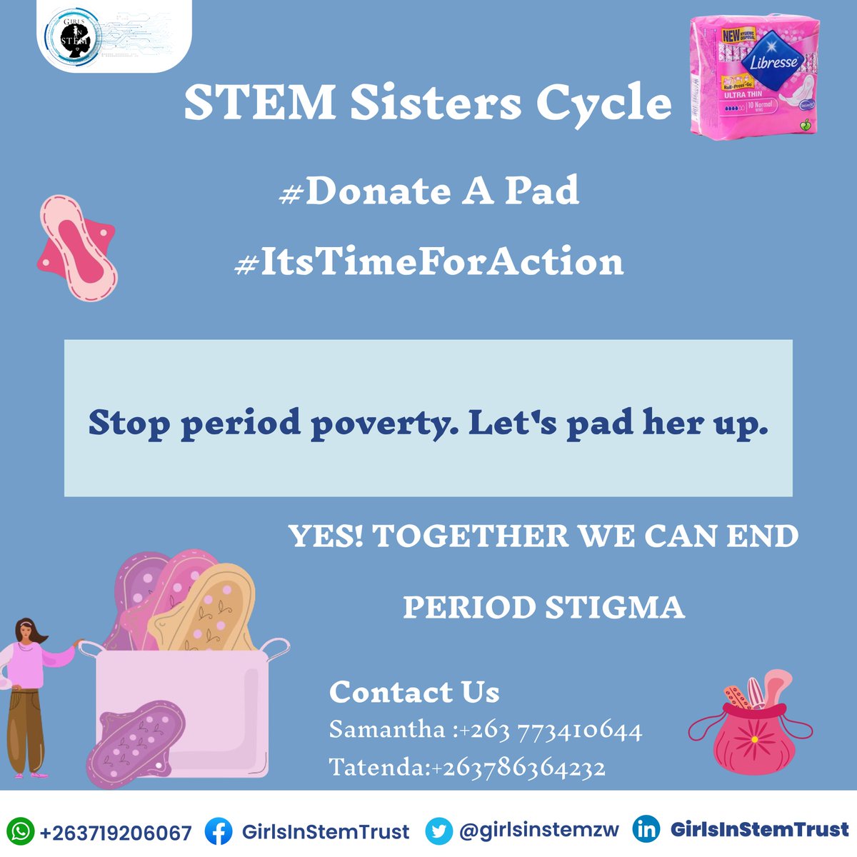 Join STEM Sisters Cycle and be an Agent of Change! Donate pads to support Girls in STEM Trust's initiative. Together, we can break the period stigma and empower young women to reach their full potential. #STEMSistersCycle #EmpowerHerPeriod #BreakTheStigma #MakeADifference