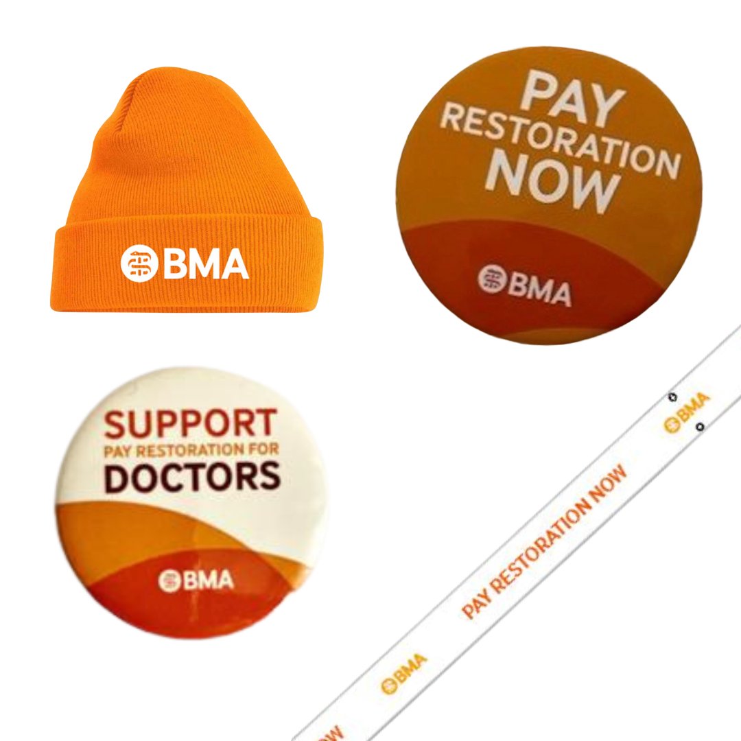 BMA_NIRDC's tweet photo. Calling all junior doctors! Order your campaign materials today! Ensure you and your colleagues have everything you need to win a mandate for strike action! Order your posters, beanies, lanyards, and stickers now! 

Order your materials here: https://t.co/0aFlYY2Ycc https://t.co/CxCMwNPdqE