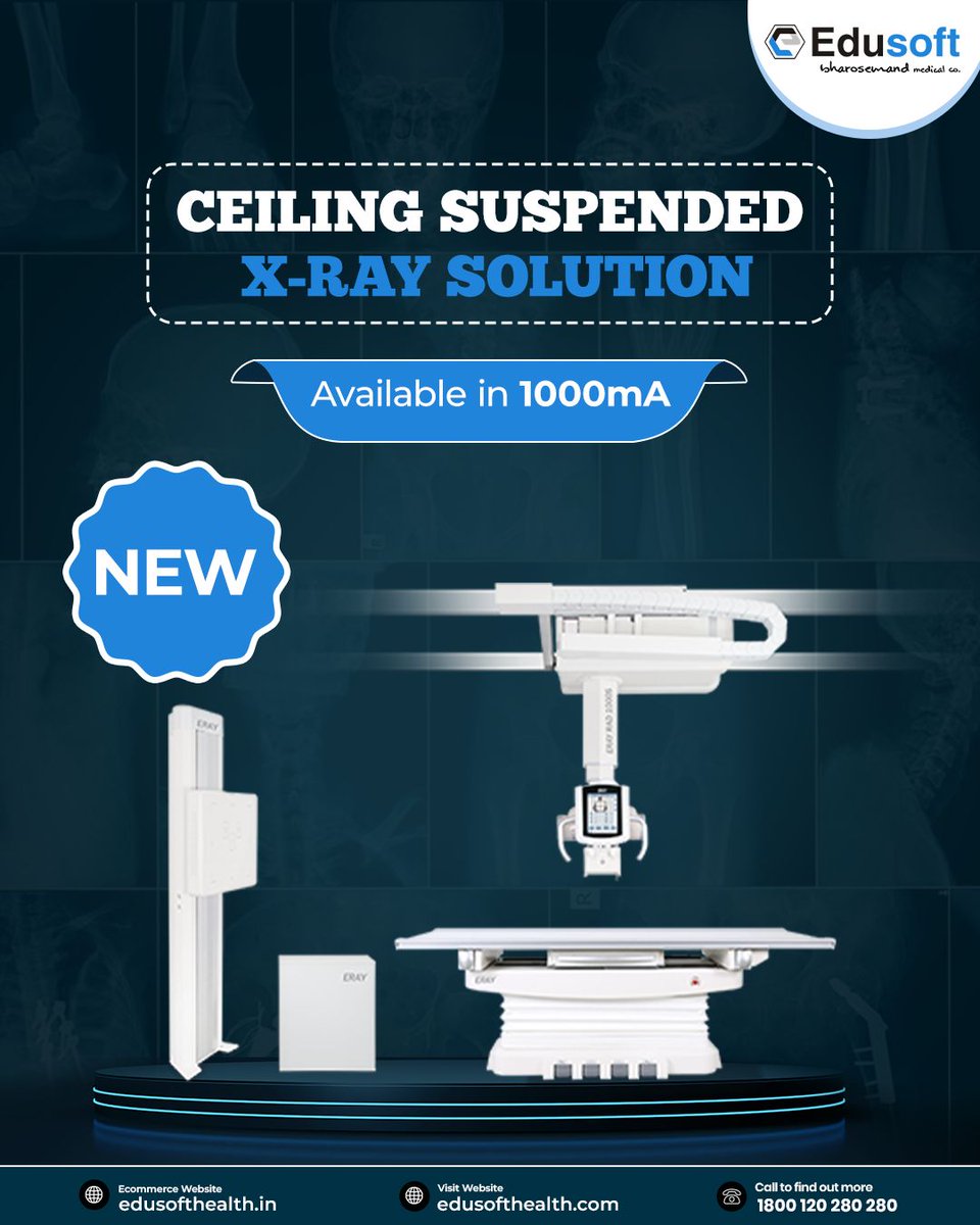 Edusoft_Health's tweet image. Experience cutting-edge diagnostics with our Ceiling Suspended X-ray Solution, now offering enhanced performance at 1000mA. 
.
.
.
For more details
Edusoft Healthcare Pvt. Ltd.
1800 120 280 280
Website: edusofthealth.com
.
.
.
#AdvancedXRayMachine #MedicalImagingTech