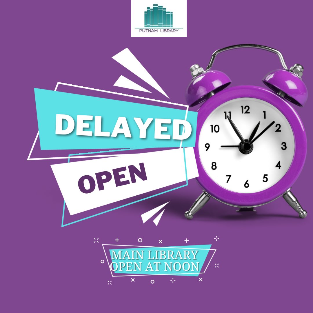 putnamlibrarywv's tweet photo. Putnam Main Library will open at Noon and close at 5pm today, 1/16. Branch libraries will remain closed due to poor road conditions. Putnam Digital Libraries always open. Stay safe out there! https://t.co/pPK9RDKwDJ