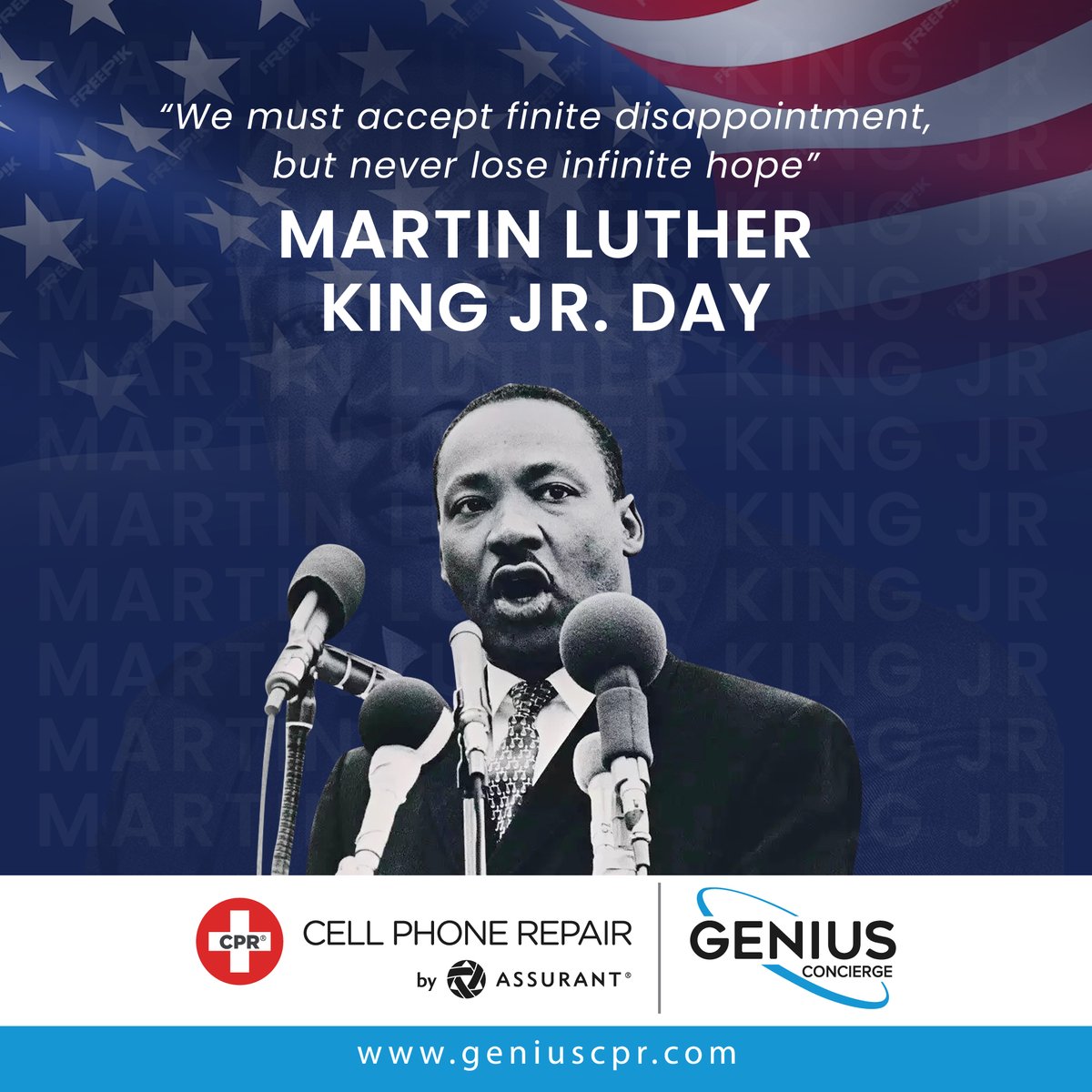 GeniusPhone_R's tweet photo. Celebrate Martin Luther King Day with Us! ✊️ Join us in reflecting on Dr. King's legacy and commitment to equality.

🌐: https://t.co/nZpMDuSjIc

#MLKDayInspiration #DreamsStillMatter #MLKLegacy #EqualityForAll #MLKDayReflections #DreamBigMLK #CivilRightsChampion https://t.co/v3yW9l1tup