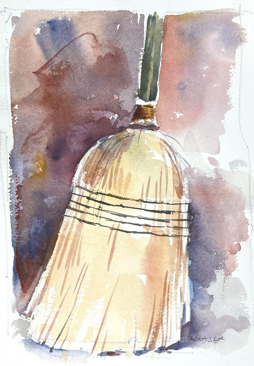 More modern technology. A surprisingly effective way to remove light snow. Unfortunately today we have more than light snow.  #watercolor #watercolour #watercolorpainting #broom #sweep #snow #snowremoval